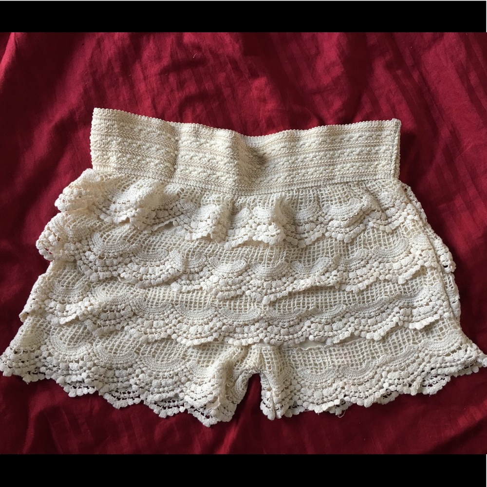 Vintage Silk & Lace Ruffled Shorts from Thailand